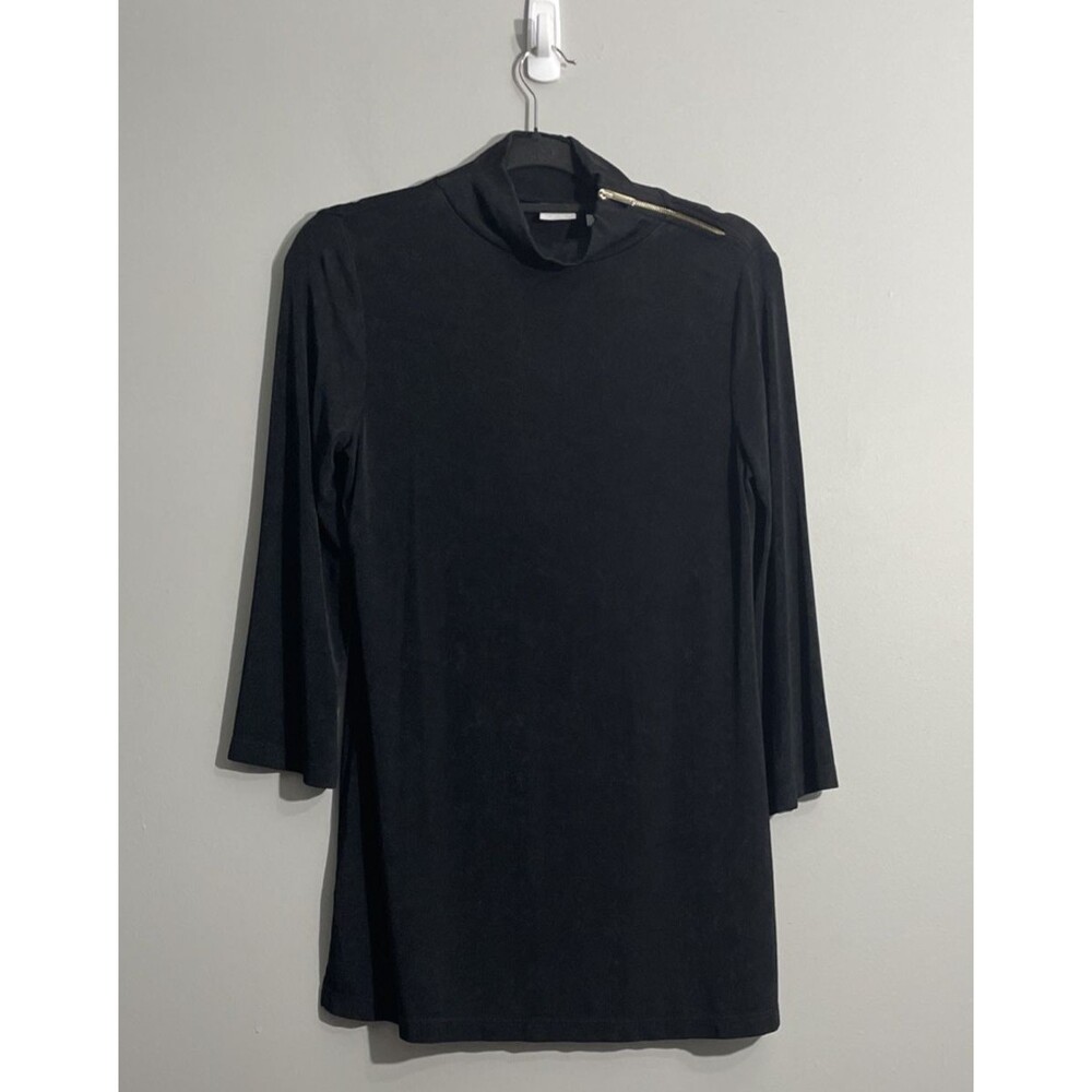 Chicos Travelers Womens 0 Black Liquid Knit Tunic Top 3/4 Sleeve